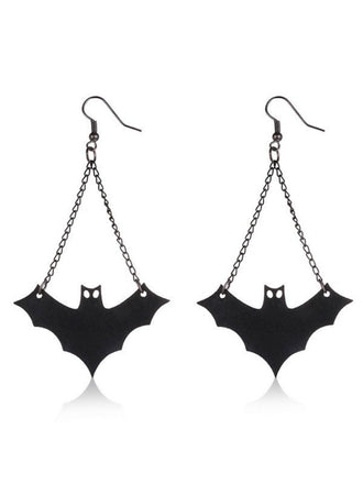 Schwarze Ohrhänger mit Fledermaus und Kette