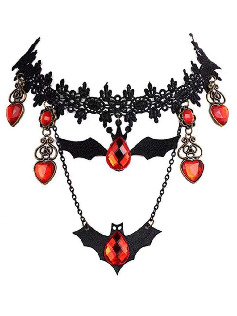 Rote Gothic Halskette mit Fledermaus und Bluttropfen
