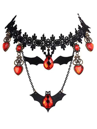 Rote Gothic Halskette mit Fledermaus und Bluttropfen