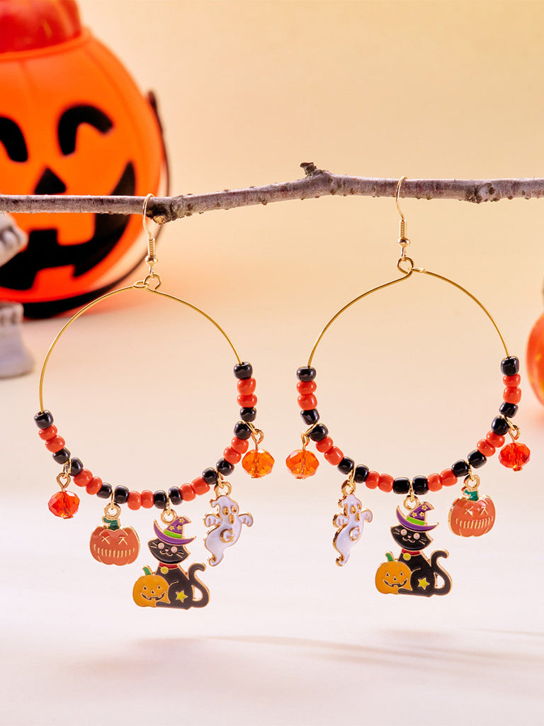Vintage Halloween Creolen mit Kürbis-, Katzen- und Hexenanhängern