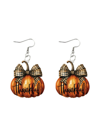 Orange Kürbis-Ohrringe mit Karo-Schleife für Thanksgiving