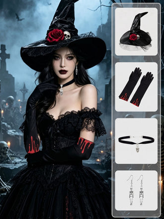 Schwarzes Gothic Hexen-Accessoire-Set mit Totenkopf