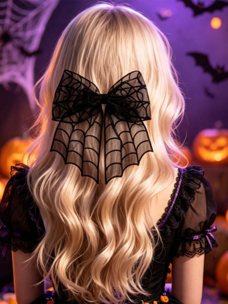Schwarzes Gothic-Netzschleifen-Haaraccessoire mit Spinnennetzmuster