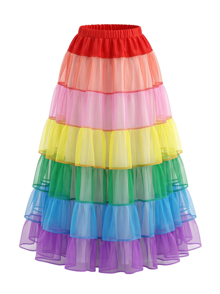 Regenbogen 50er Rock mit gestuft und Tüll