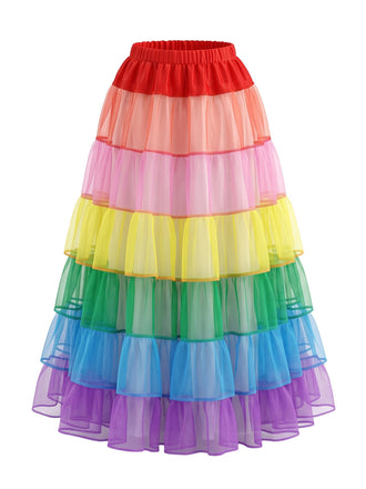 Regenbogen 50er Rock mit gestuft und Tüll