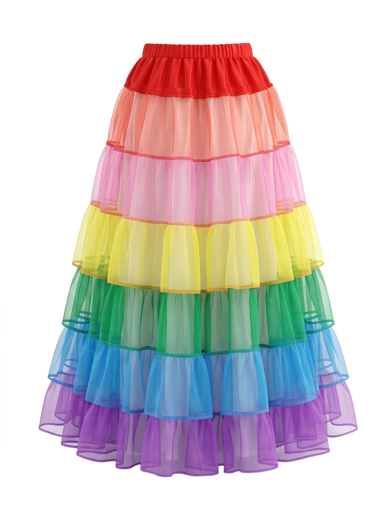 Regenbogen 50er Rock mit gestuft und Tüll