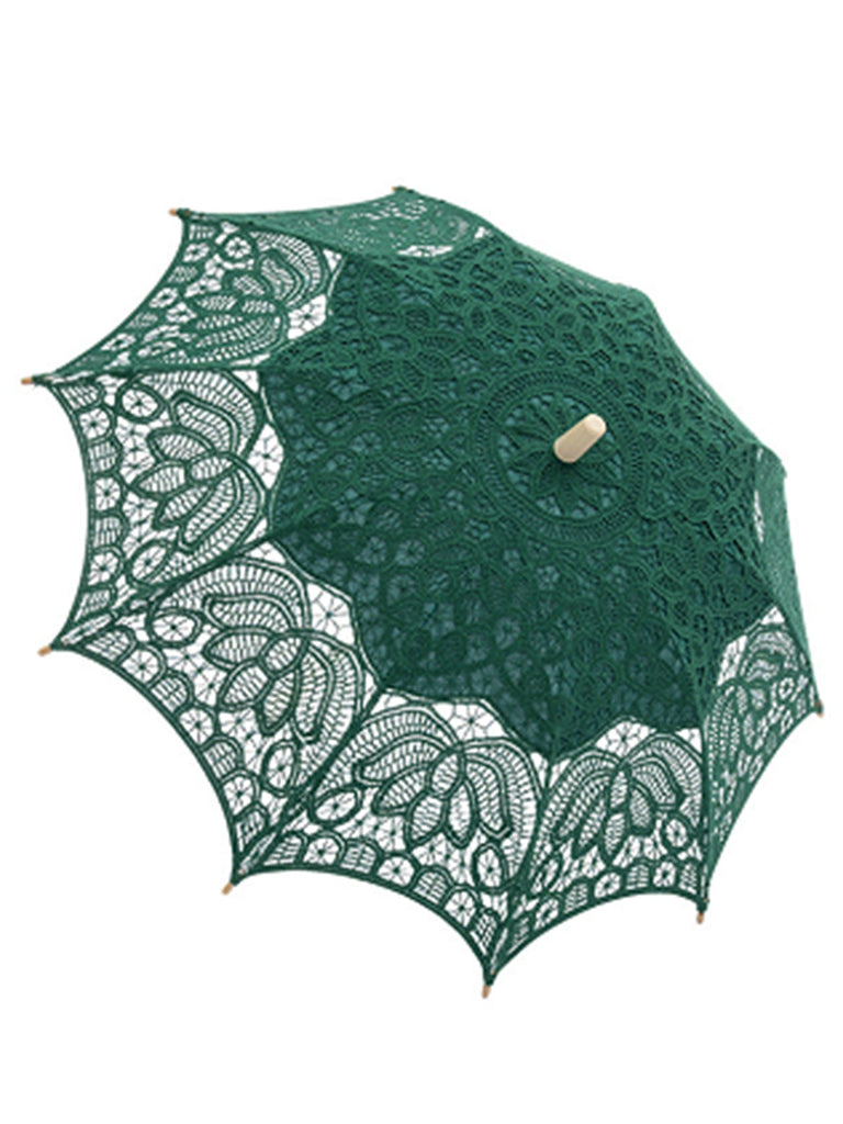 Grüner Spitzen-Sonnenschirm mit Blumen und Cut-out