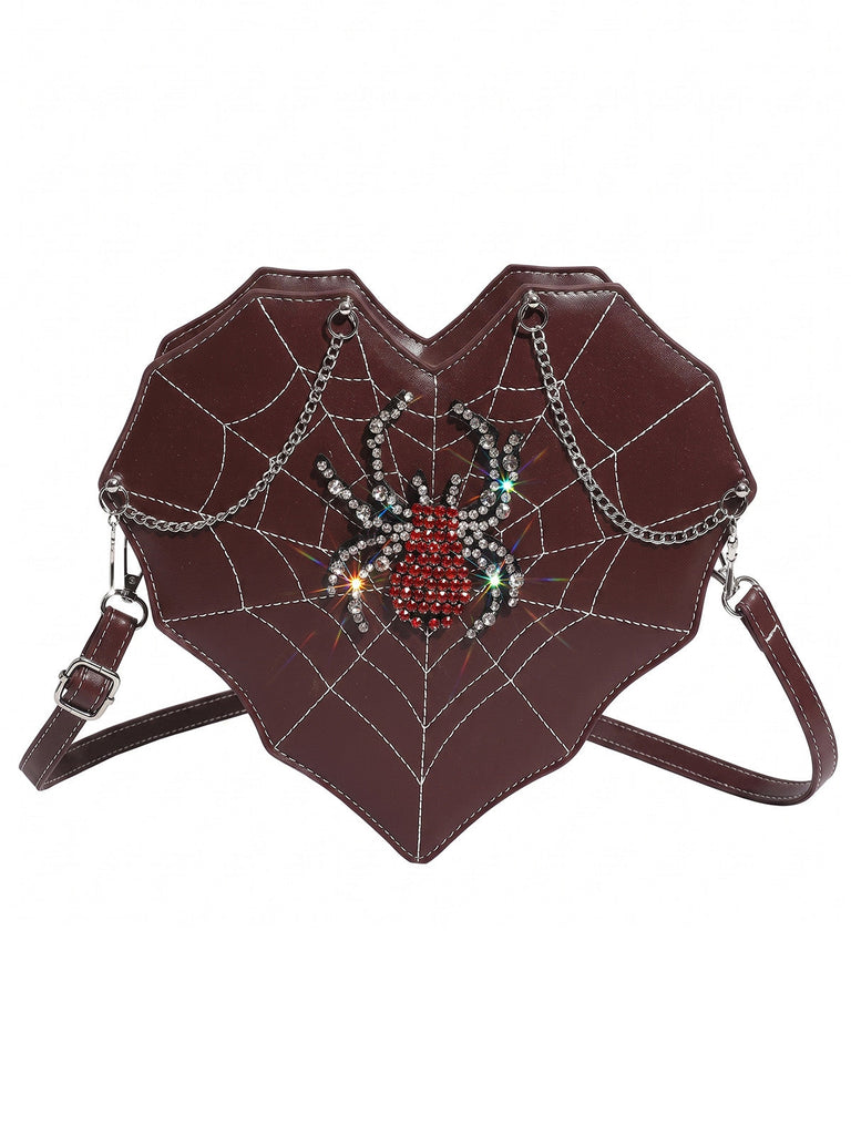 Gothic Fledermaus-Schultertasche mit Strassspinne und Spinnennetz