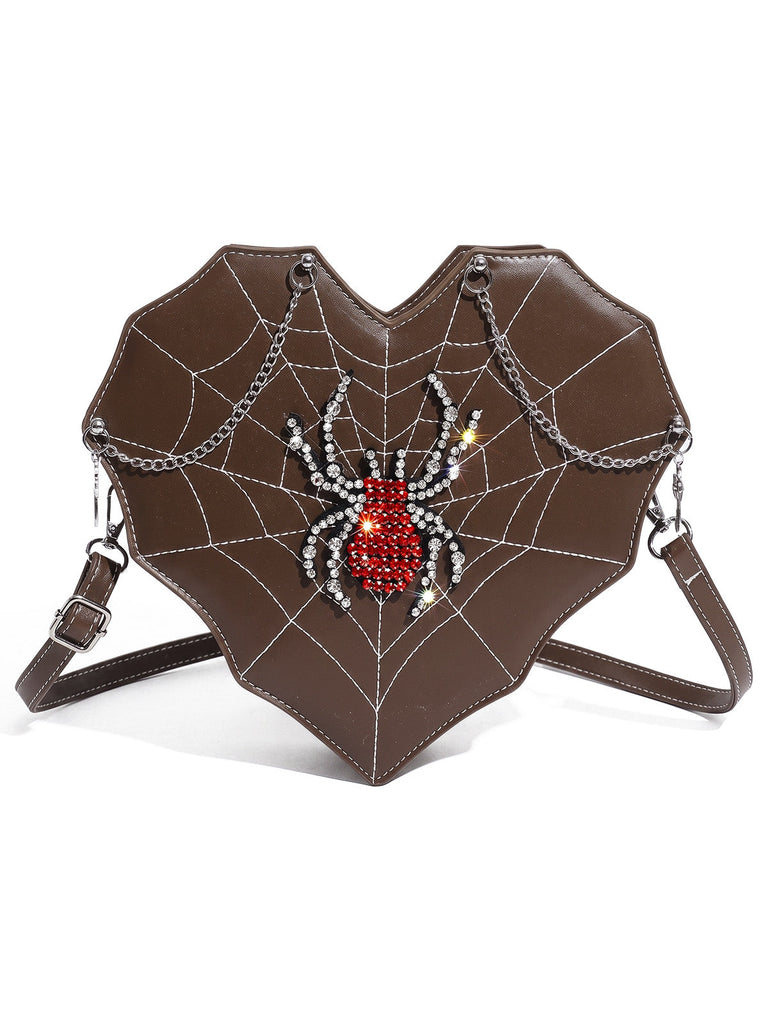 Gothic Fledermaus-Schultertasche mit Strassspinne und Spinnennetz