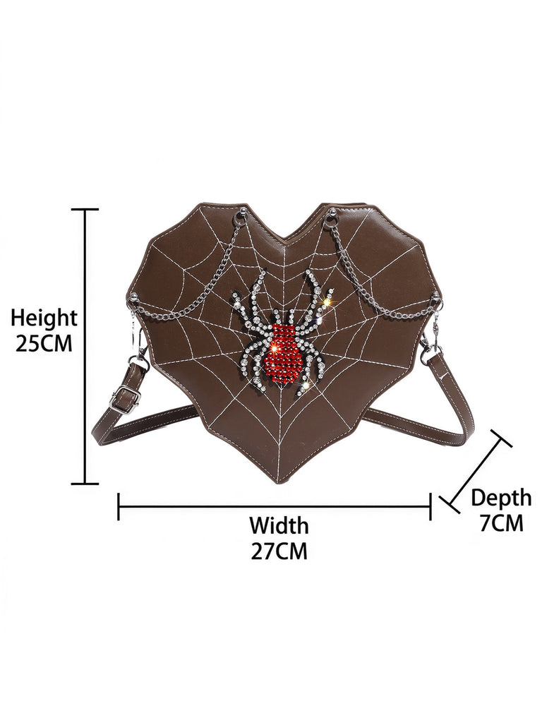 Gothic Fledermaus-Schultertasche mit Strassspinne und Spinnennetz