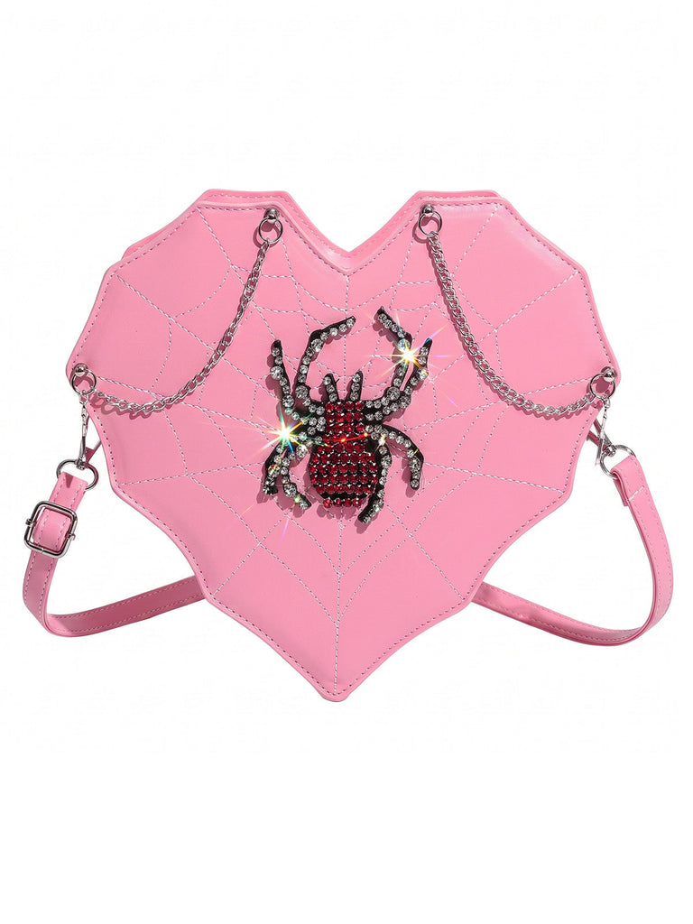 Gothic Fledermaus-Schultertasche mit Strassspinne und Spinnennetz