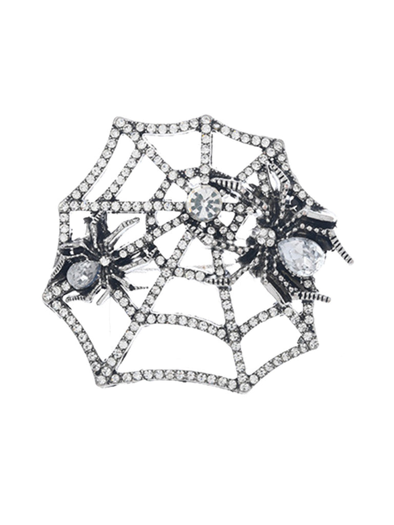 Brosche mit Strass und Spinnennetz