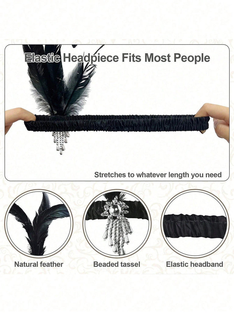 20er Accessoire-Set mit Federhaarband, Handschuhen und Fächer