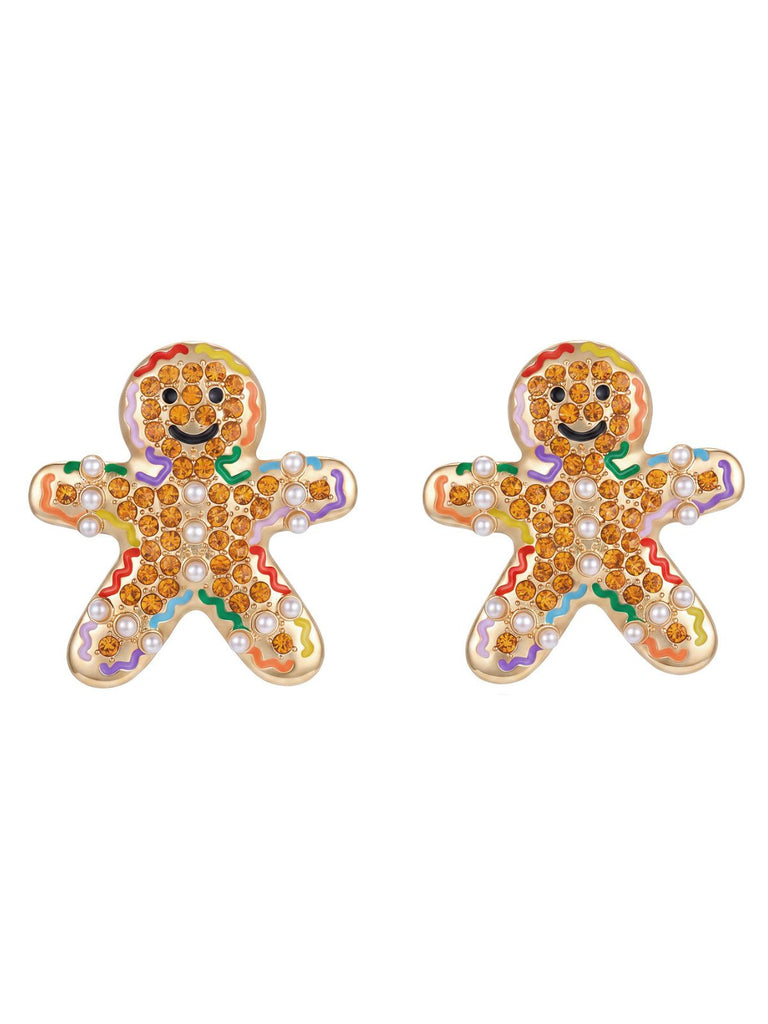 Bunte Weihnachts-Lebkuchenmännchen-Ohrstecker mit Strass