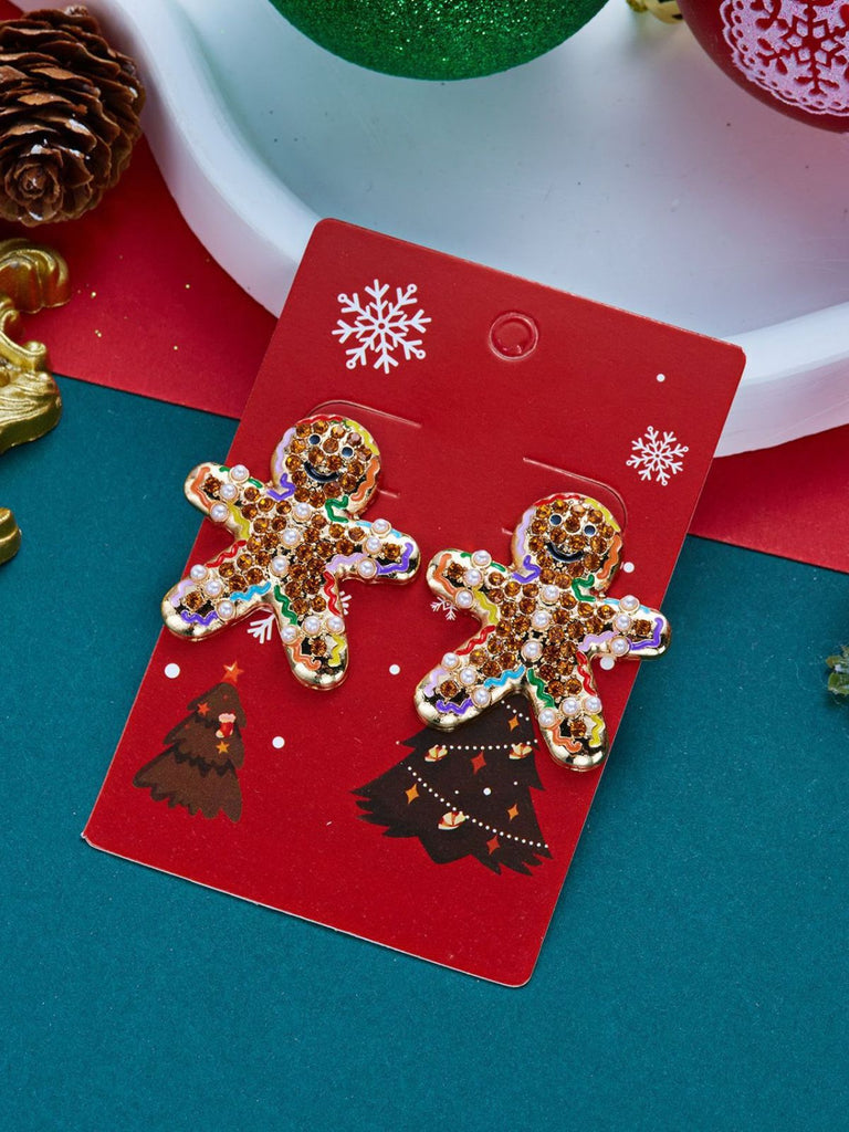 Bunte Weihnachts-Lebkuchenmännchen-Ohrstecker mit Strass