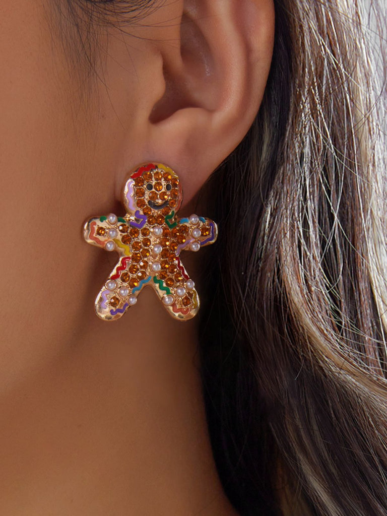 Bunte Weihnachts-Lebkuchenmännchen-Ohrstecker mit Strass