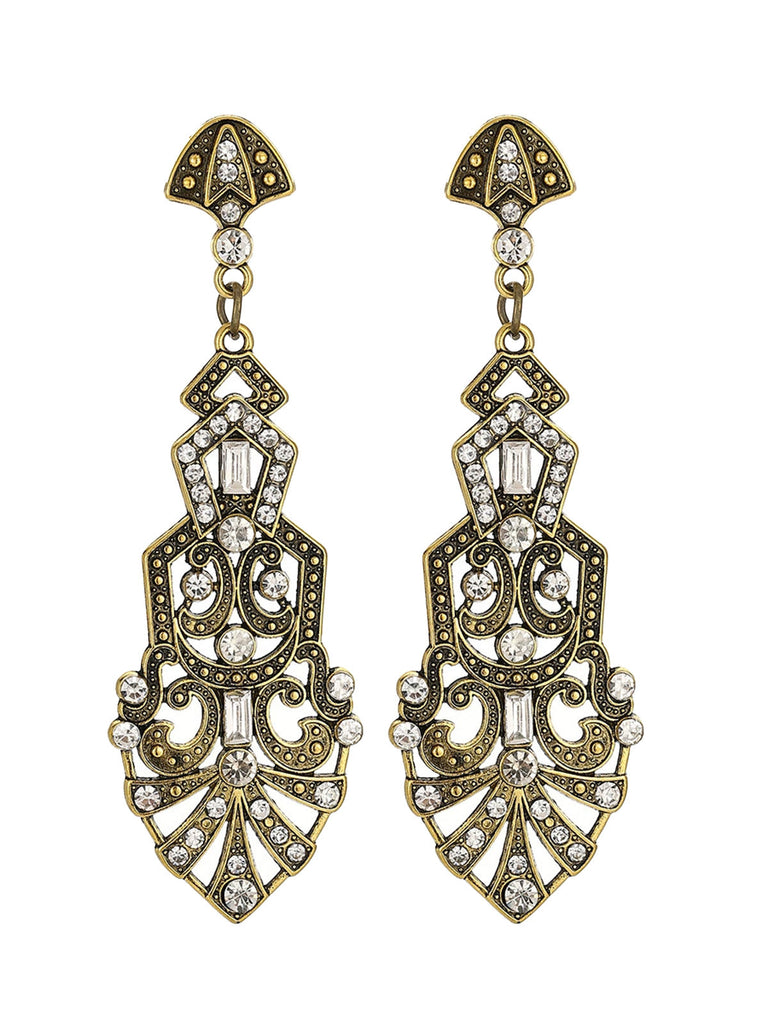 Goldene Vintage Ohrhänger mit Kristall und geometrischem Design