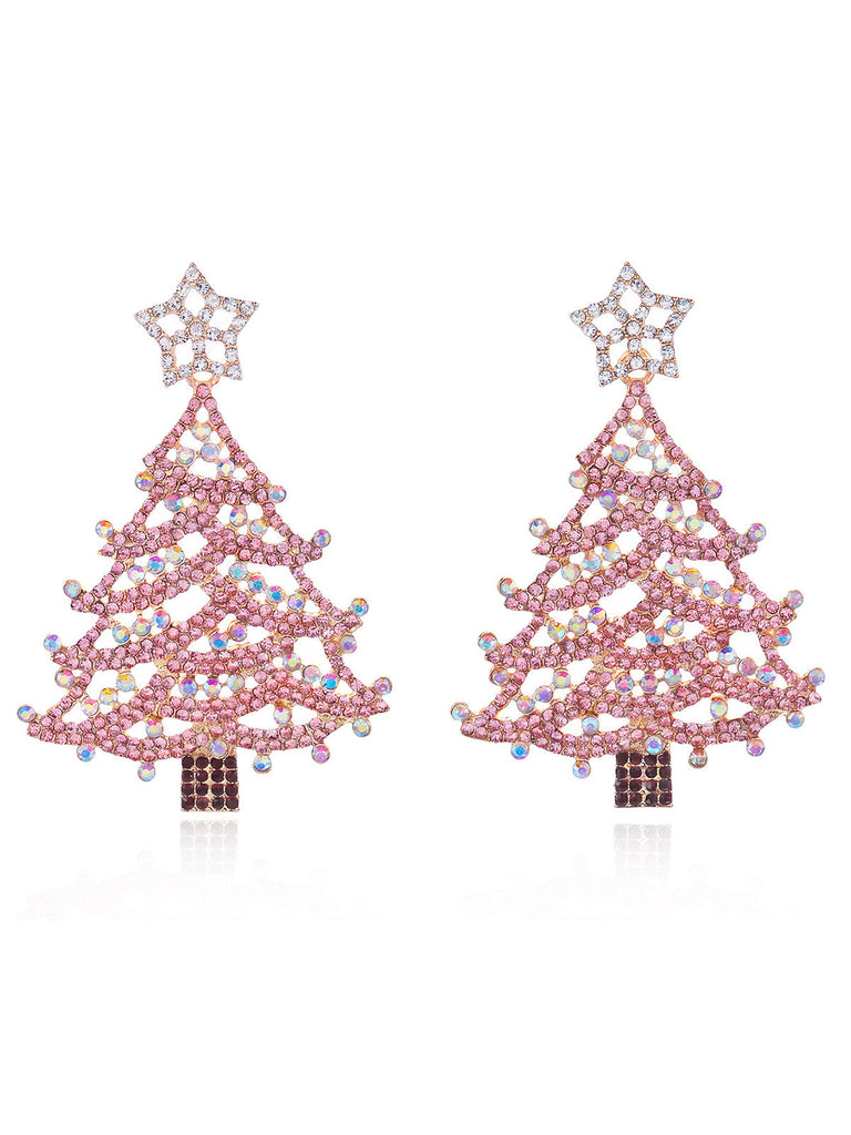 Rosa Weihnachtsbaum-Ohrringe mit Strass
