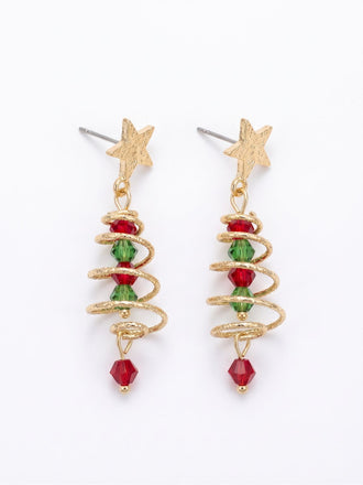 Weihnachts-Ohrhänger mit Sternen, Tannenbäumen und buntem Strass