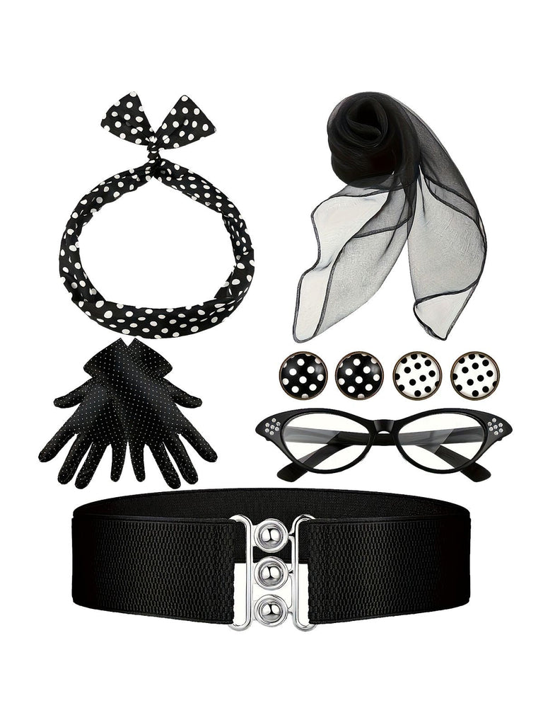 [Vorverkauf] Rot 6PCS Vintage 1950er Polka Dots Zubehör Set