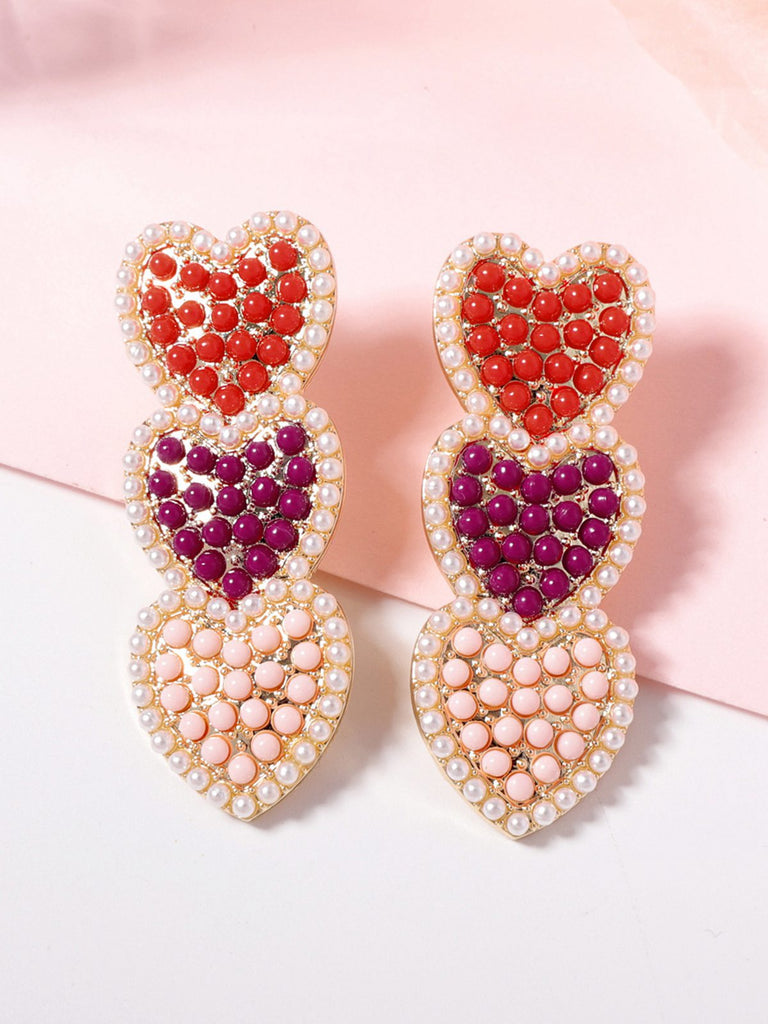 Multicolor Herzförmige Imitationsperlen-Tropfenohrringe