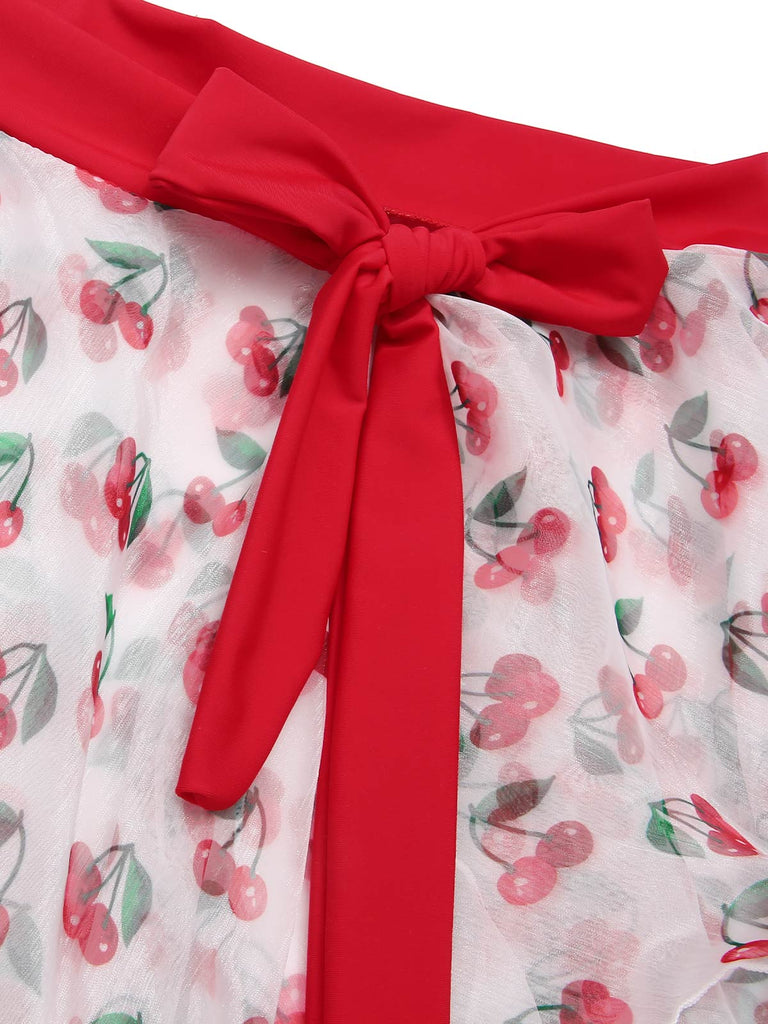 2PCS Rot 1950er Kirsche Bikini & Taille-Binden Cover up