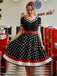 Schwarz 1950er Punkt Druck Patchwork Kleid