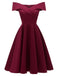 Schwarz 1950er Solide Schulterfrei Swing Kleid