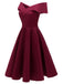 Schwarz 1950er Solide Schulterfrei Swing Kleid