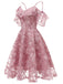 1950ER SPITZE SCHULTER RÜSCHEN BLUMEN KLEID