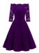 Lila 1950er Spitze Schulterfreies Blumen Swing Kleid