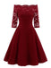 Lila 1950er Spitze Schulterfreies Blumen Swing Kleid