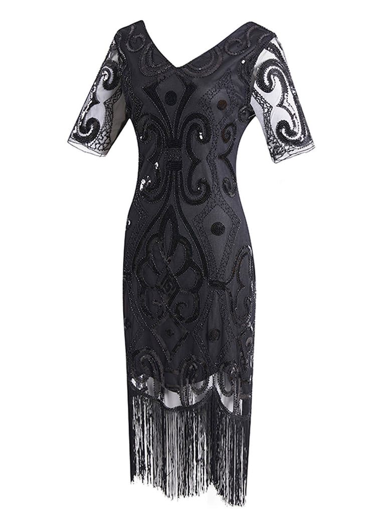 1920ER BLUMEN PAILLETTEN FRANSEN GATSBY KLEID