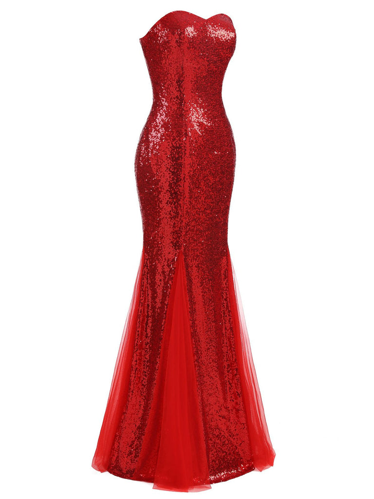 Rot 1930er Vintage Pailletten Trägerlos Kleid