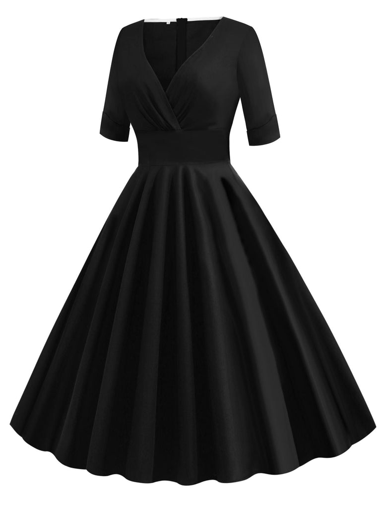 Schwarz 1950ER HOHE TAILLE V-AUSSCHNITT SWING KLEID