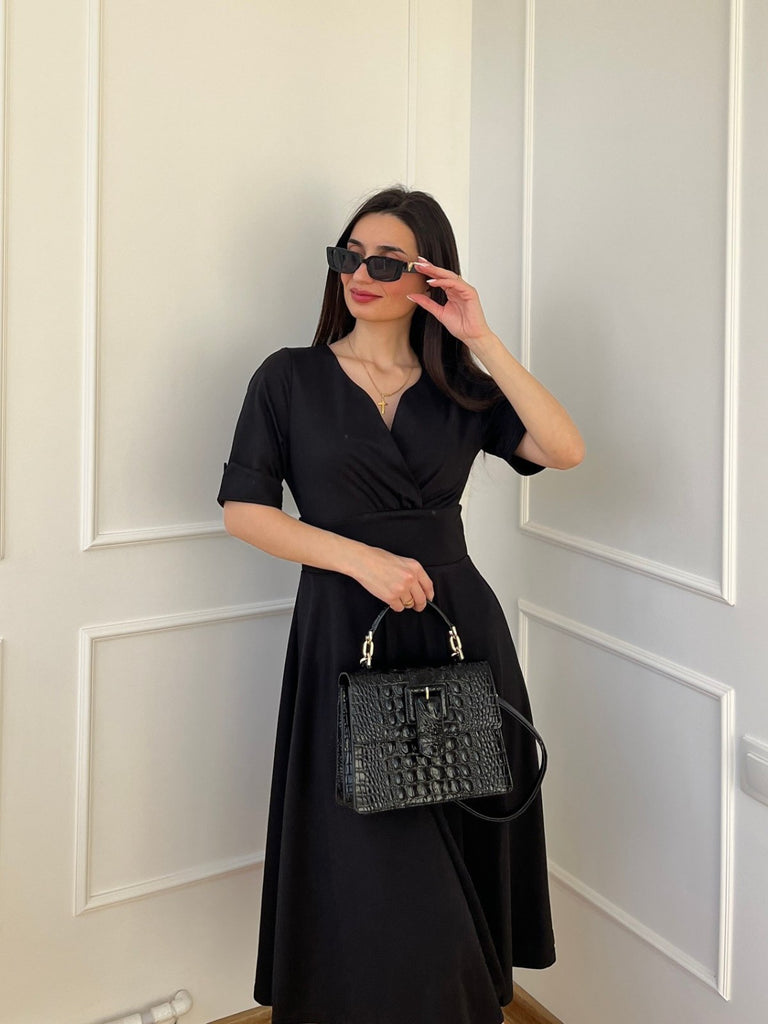 Weinrot 1950ER HOHE TAILLE V-AUSSCHNITT SWING KLEID