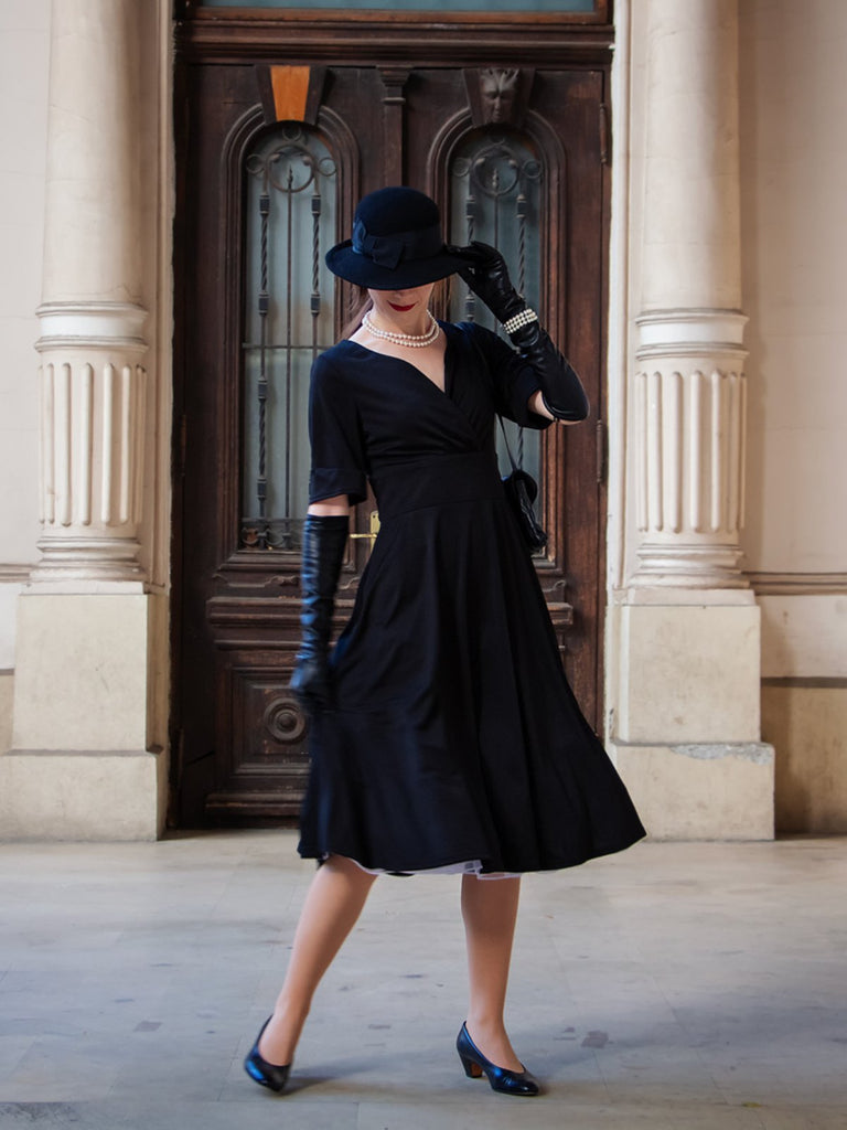 Weinrot 1950ER HOHE TAILLE V-AUSSCHNITT SWING KLEID