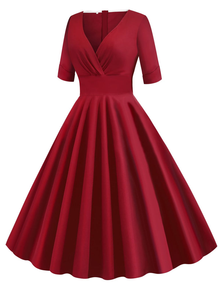 Schwarz 1950ER HOHE TAILLE V-AUSSCHNITT SWING KLEID