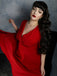 Weinrot 1950ER HOHE TAILLE V-AUSSCHNITT SWING KLEID