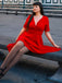 Weinrot 1950ER HOHE TAILLE V-AUSSCHNITT SWING KLEID