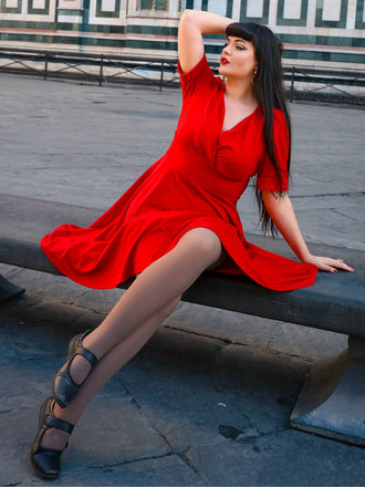 Weinrot 1950ER HOHE TAILLE V-AUSSCHNITT SWING KLEID