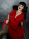 Weinrot 1950ER HOHE TAILLE V-AUSSCHNITT SWING KLEID
