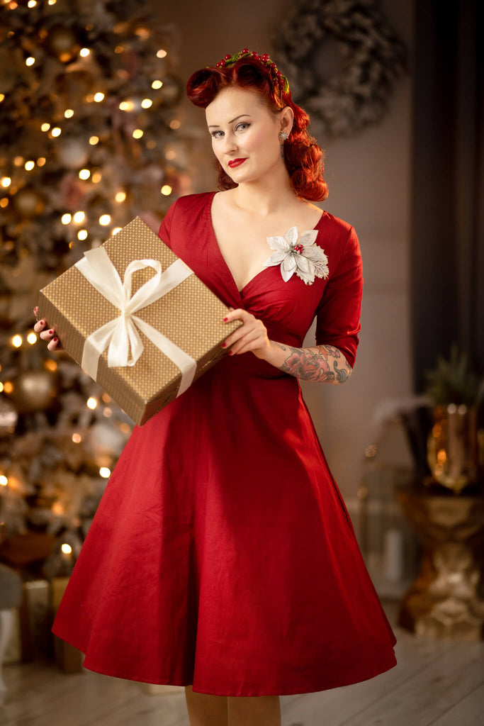 Schwarz 1950ER HOHE TAILLE V-AUSSCHNITT SWING KLEID