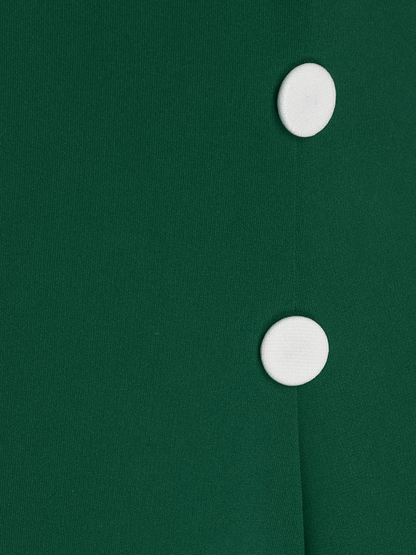 Grün 1950er Knopf Verziert Schulterfreies Kleid