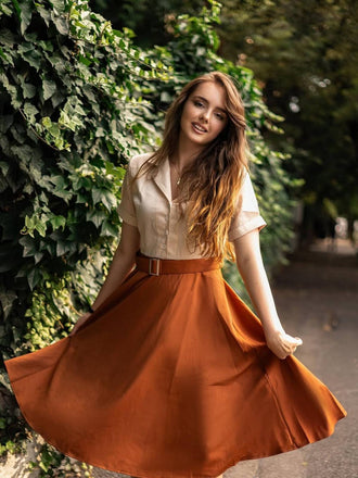 Khaki 1950er Patchwork V-Ausschnitt Kurzarm Swing Kleid