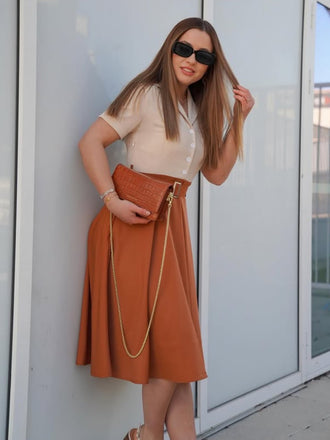 Khaki 1950er Patchwork V-Ausschnitt Kurzarm Swing Kleid