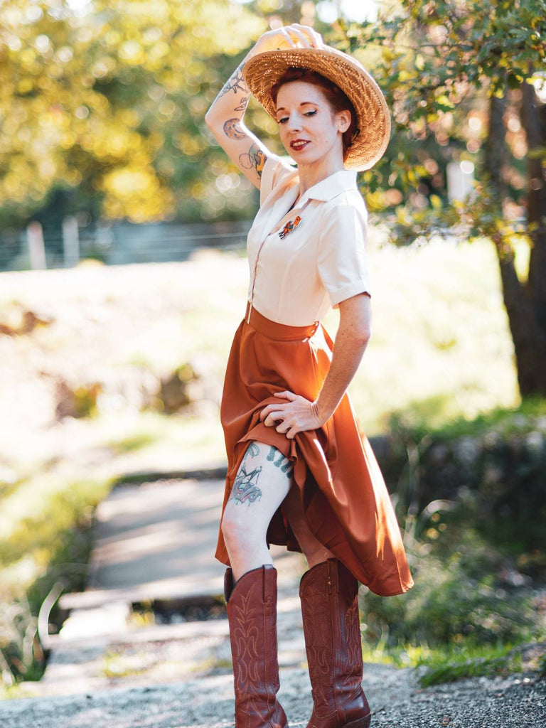 Khaki 1950er Patchwork V-Ausschnitt Kurzarm Swing Kleid