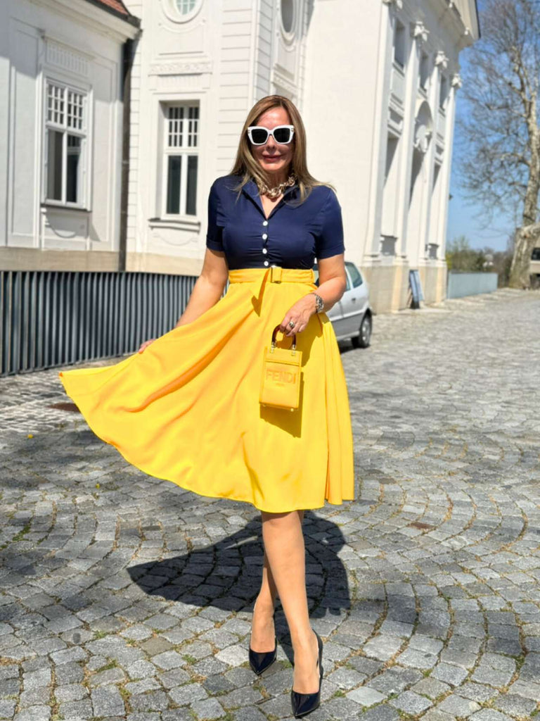 1950ER PATCHWORK V-AUSSCHNITT KURZARM SWING KLEID