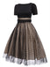 Beige & Schwarz 1950er Patchwork Polka Dots Swing Kleid