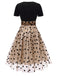 Beige & Schwarz 1950er Patchwork Polka Dots Swing Kleid